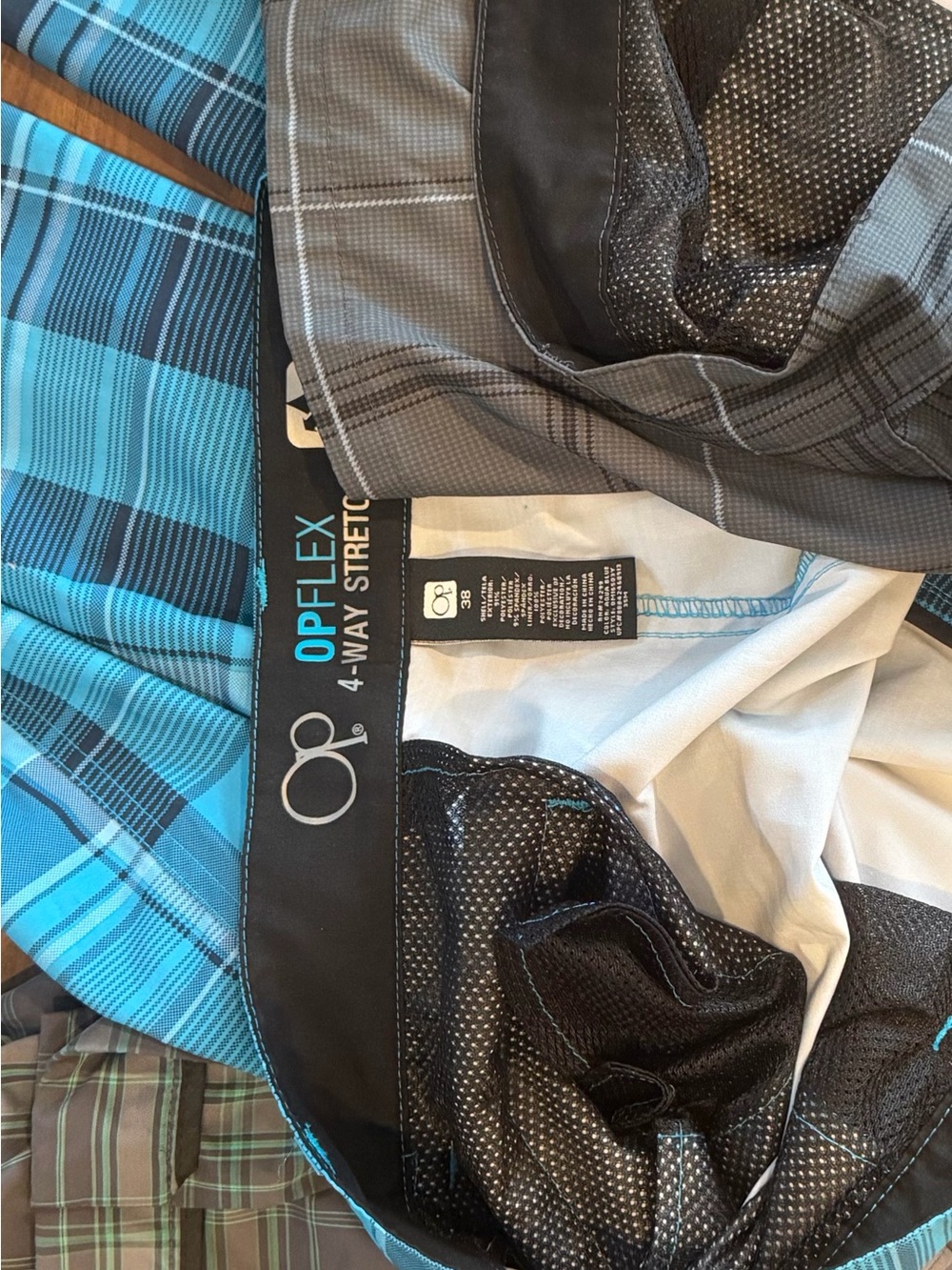 OP & Ben Hogan Men’s Flat-Front Plaid Shorts — Teal & Gray Mix Size 38 - Picture 3 of 3